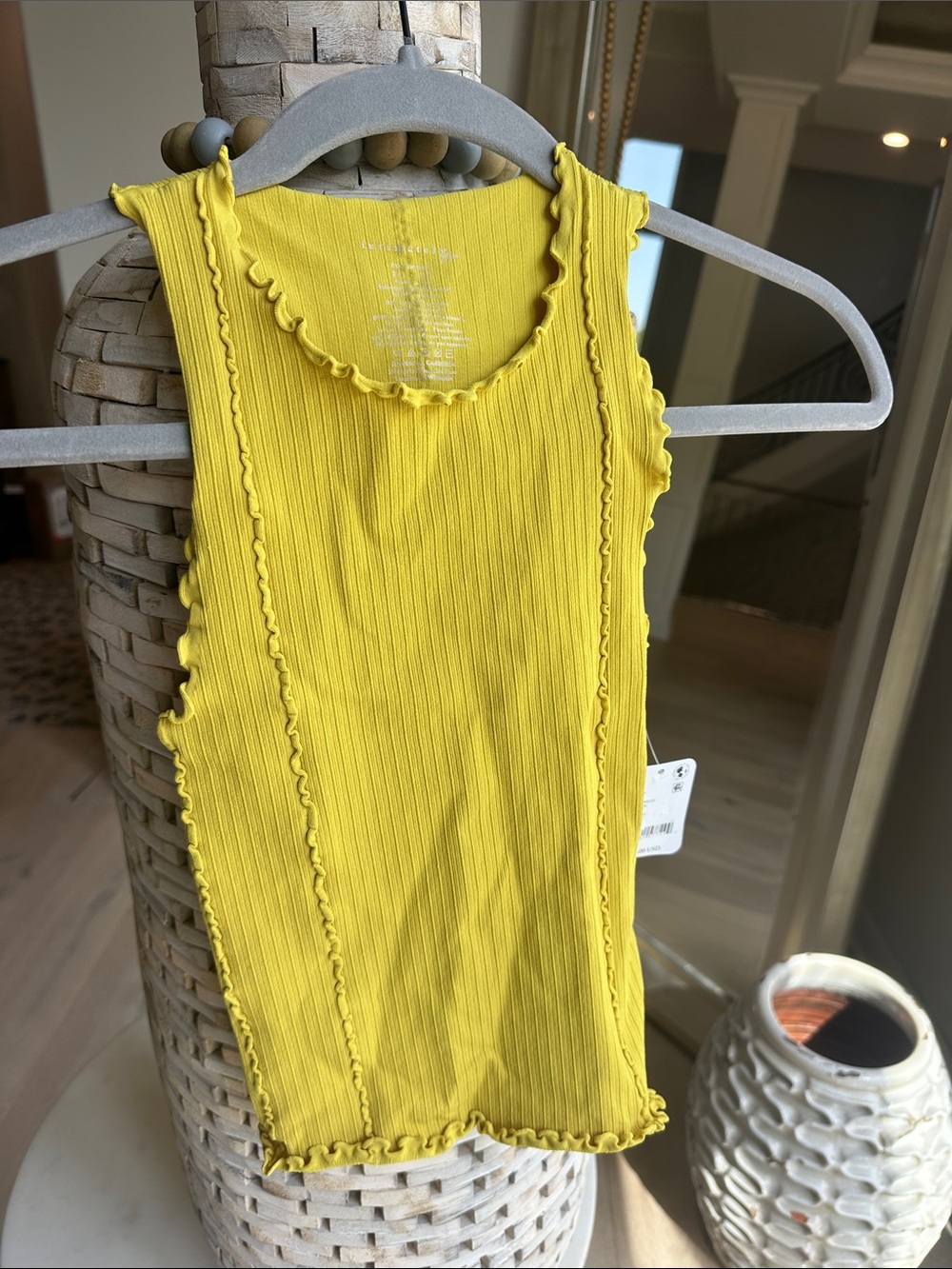 Ribbed Ruffle-Edge Tank Top in Yellow